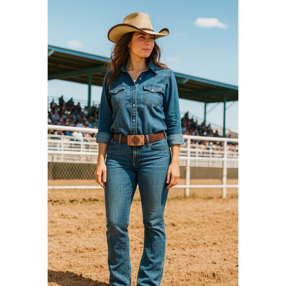 Chambers Leather Brown Belt Sz 30 Hand Finished Aztec Sun Copper Finish Buckle